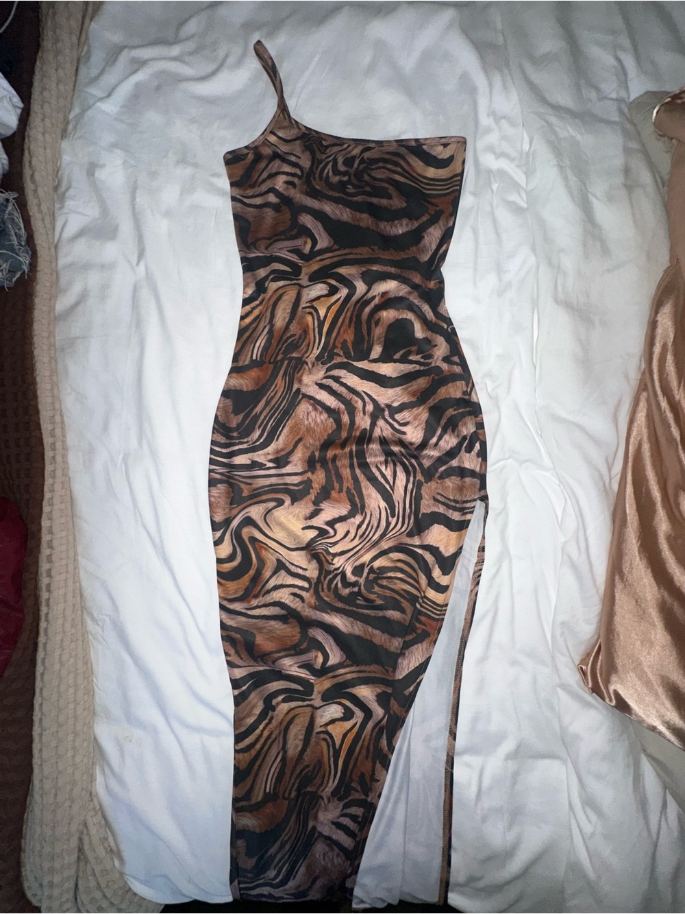 One-Shoulder Brown Marble Print Bodycon Dress